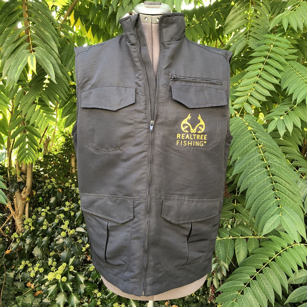 Size S Realtree Fishing Mens Vest Black Pockets Full Zip 100% Polyester BD